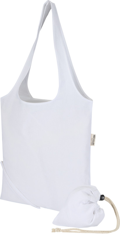 Madras Blend 140 g/m² GRS recycled foldable cotton tote bag 7L in White